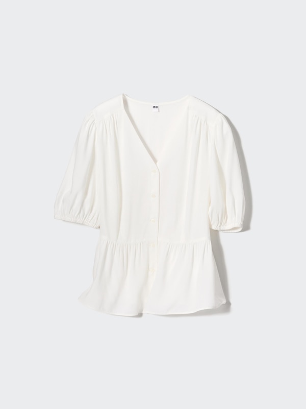 レーヨンローンVネックブラウス（半袖）