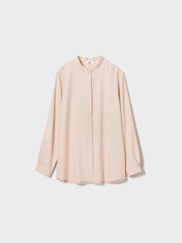 Rayon Band Collar Long Sleeve Blouse