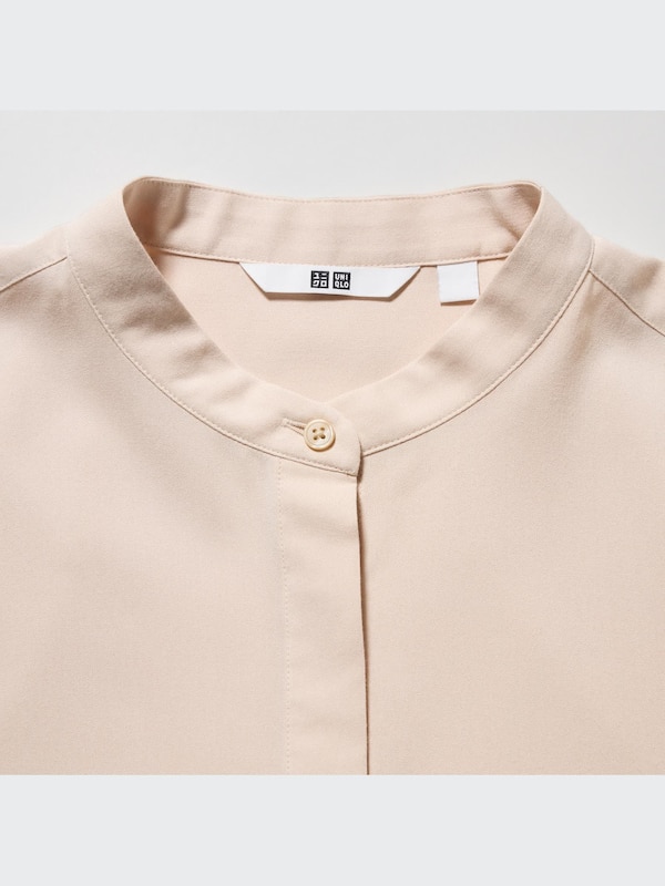 Rayon Band Collar Long Sleeve Blouse