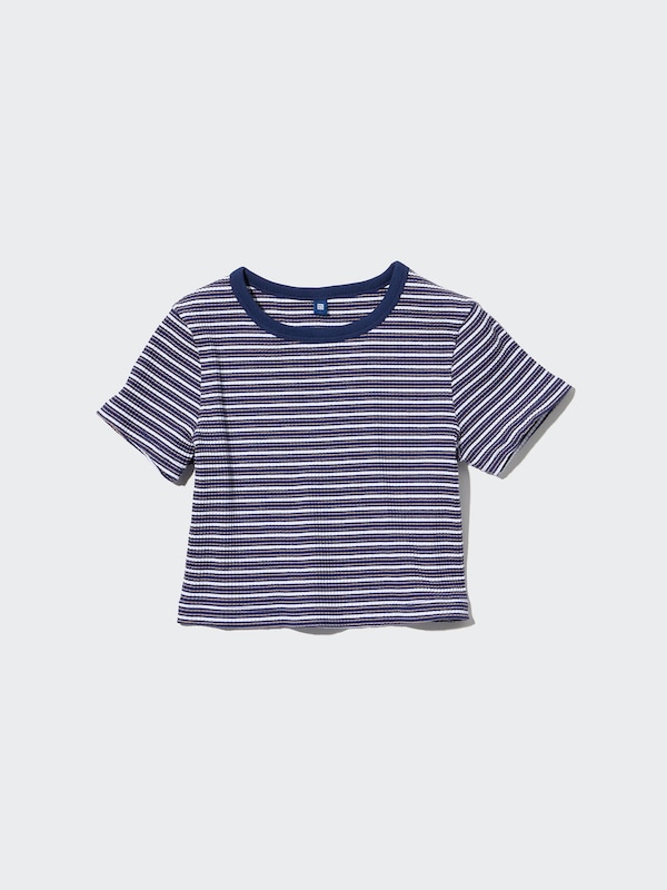 GIRLS T-Shirt Crop Rib Garis Lengan Pendek