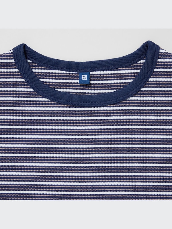 GIRLS T-Shirt Crop Rib Garis Lengan Pendek
