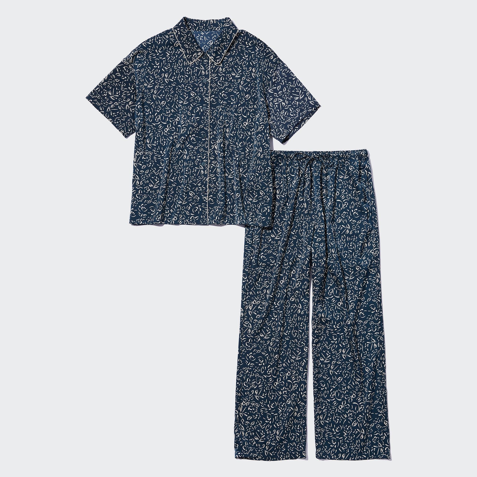 WOMEN S SATIN PRINTED SHORT SLEEVE PAJAMAS LONG PANTS UNIQLO ID