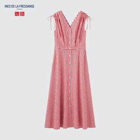 WOMEN'S IDLF COTTON V NECK SLEEVELESS FLARE DRESS