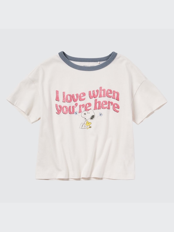 GIRLS ラブ サンシャイン＆ピーナッツ クロップド UT グラフィックTシャツ（半袖）