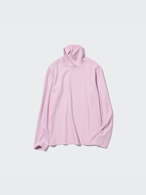 Pullover Katun Stretch Lembut Kerah Tinggi Lengan Panjang (Turtleneck)