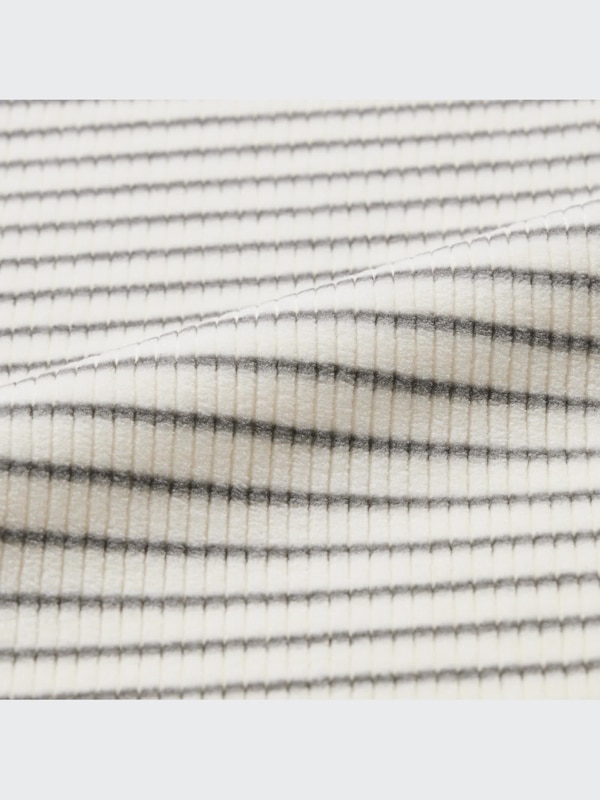 Ribbed Fleece High Neck Striped Long Sleeve Pullover