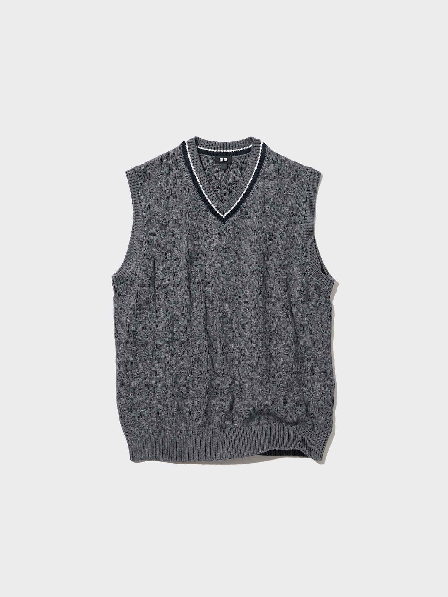 Men's Cable V Neck Knitted Vest | UNIQLO SG