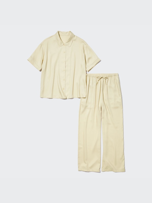 Satin Short Sleeve Pajamas (Long Pants)