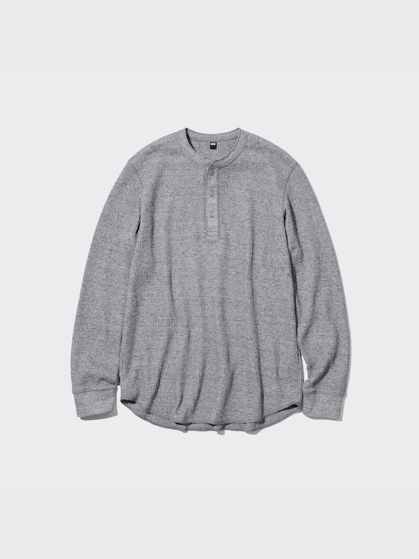 Waffle Henley Neck Long Sleeve T-Shirt