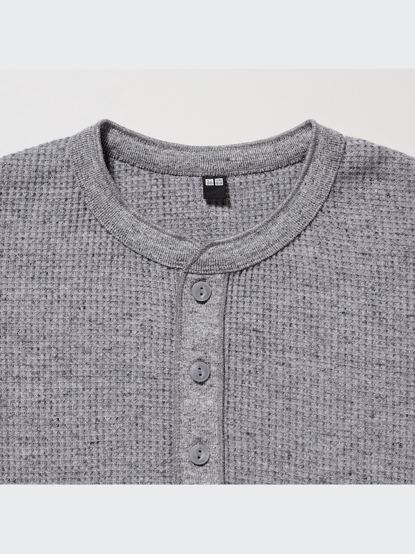 Waffle Henley Neck Long Sleeve T-Shirt