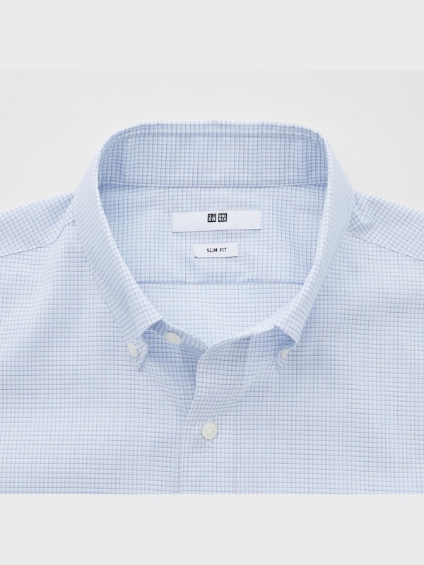 Fine Cloth Easy Care Checked Stretch Slim Fit Long Sleeve Shirt