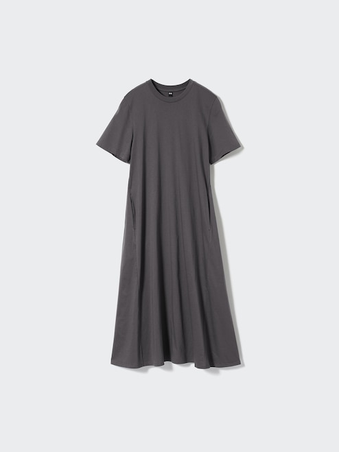navy blue dress for baby girl WOMEN'S MERCERIZED COTTON SHORT SLEEVE A LINE DRESS