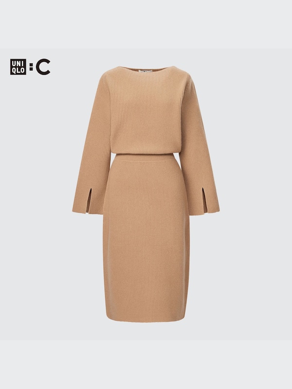 Boat Neck Long Sleeve Knit Dress