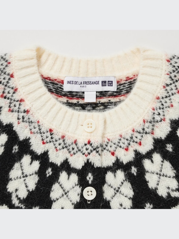Jacquard Crew Neck Long Sleeve Cardigan