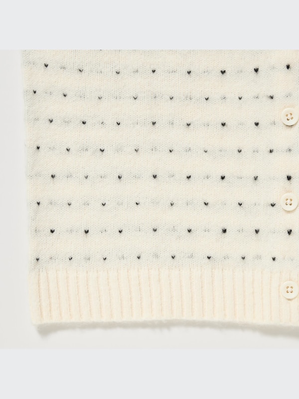 Jacquard Crew Neck Long Sleeve Cardigan