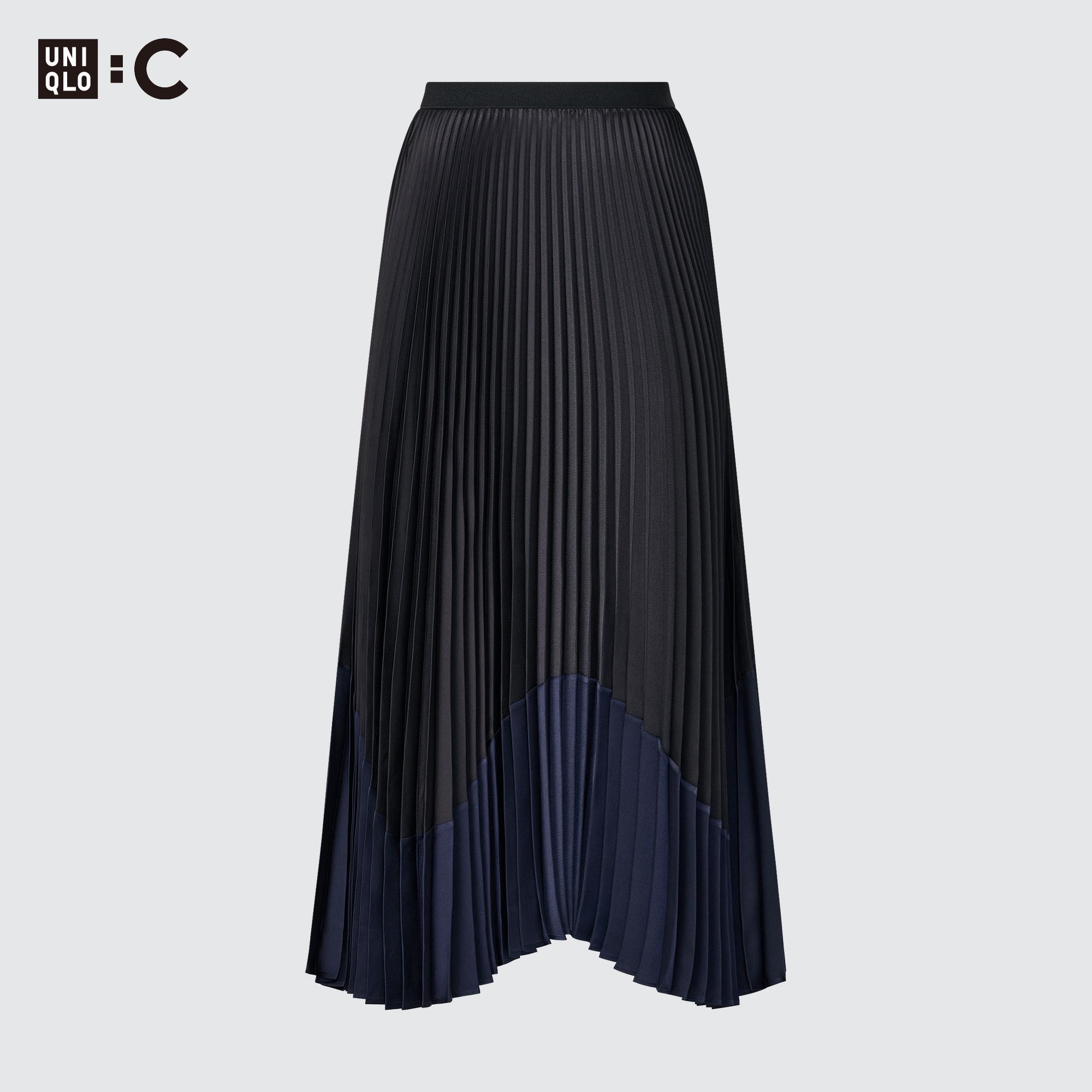 【新品未使用】UNIQLO プリーツカラーブロックスカート/BLACK/Lサイズ