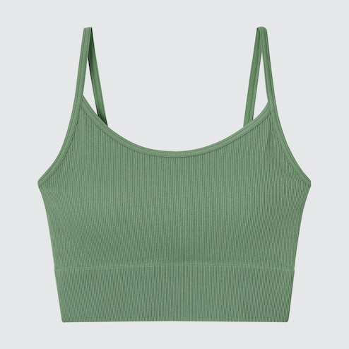 Uniqlo ribbed bra top forest muted green S, Women's Fashion, Tops,  Sleeveless on Carousell