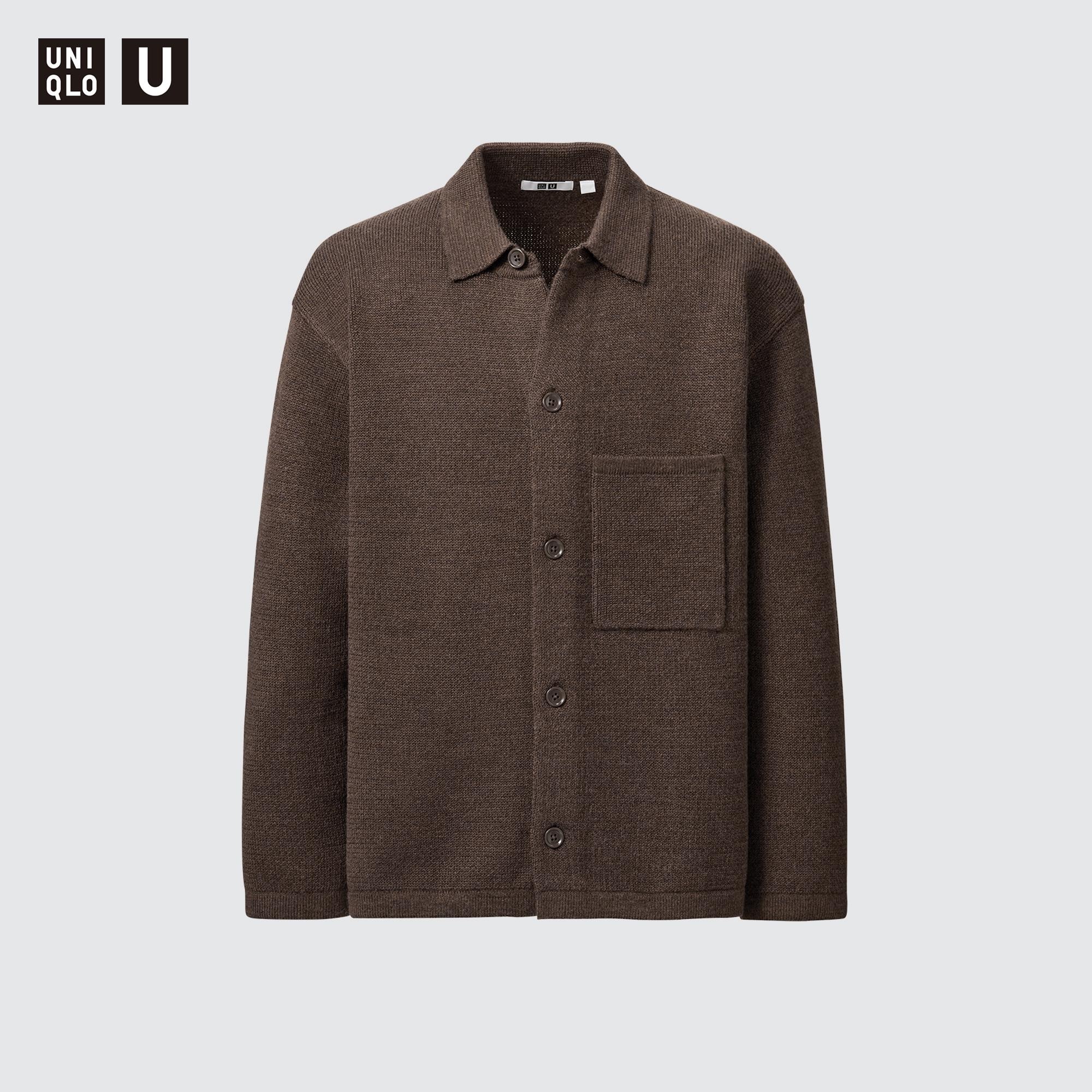 新品】Uniqlo U ニットオーバーシャツジャケット ブラウン L-