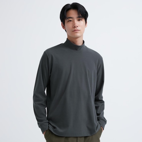 Fleecewear With Stretch Long Sleeve Mixed Media Mock Neck Shirt –
