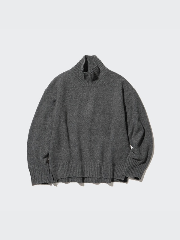 Sweater Souffle Yarn Kerah Tinggi Lengan Panjang