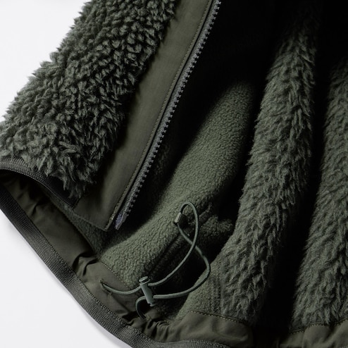 Uniqlo Hybrid Down Fleece Jacket Olive Green Fuzzy Sherpa Front Pockets  Size M