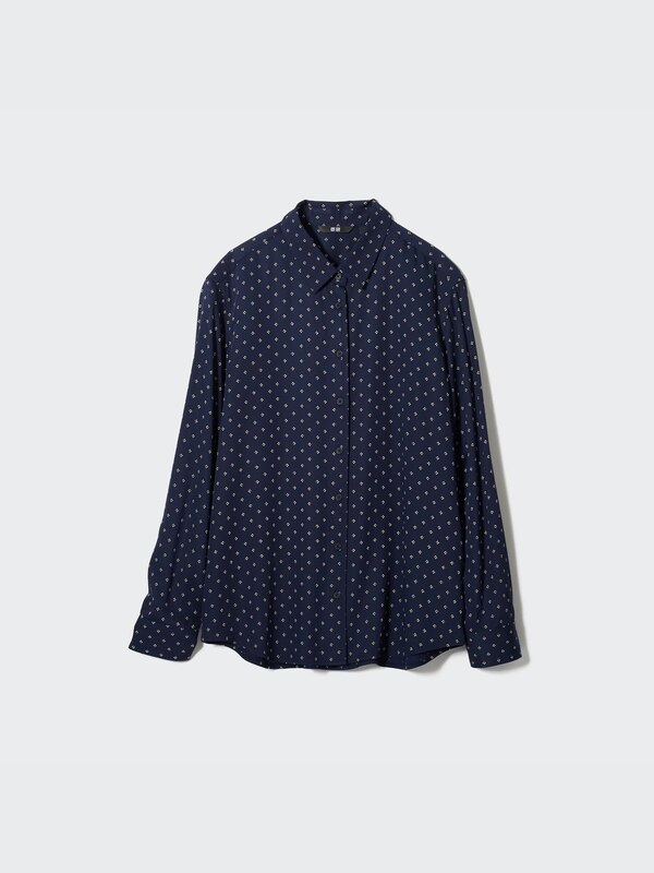Blus Rayon Motif Geometris Lengan Panjang