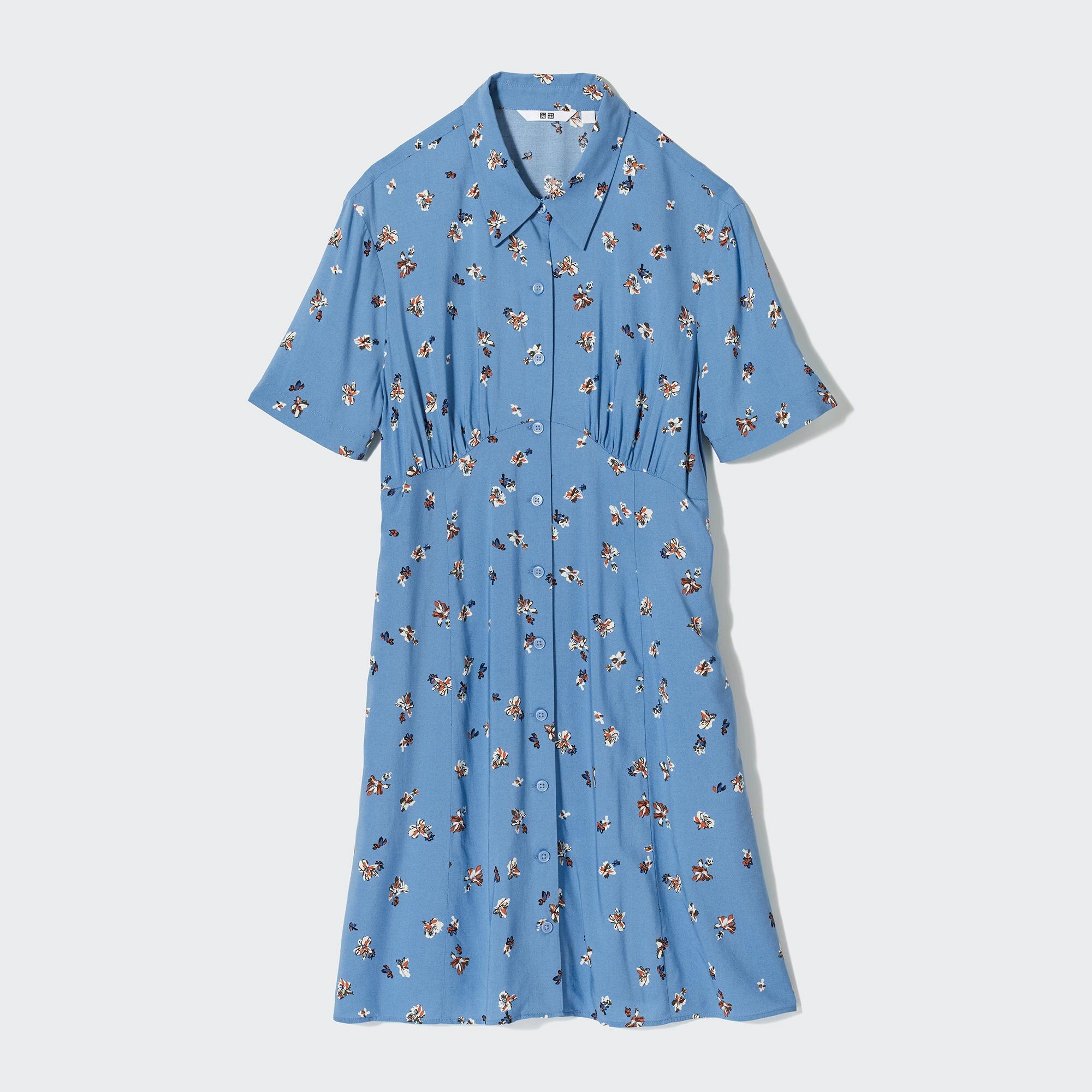 WOMEN S PRINTED SHORT SLEEVE FLARE MINI DRESS UNIQLO ID