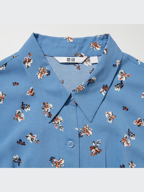 Gaun Flare Mini Motif Lengan Pendek