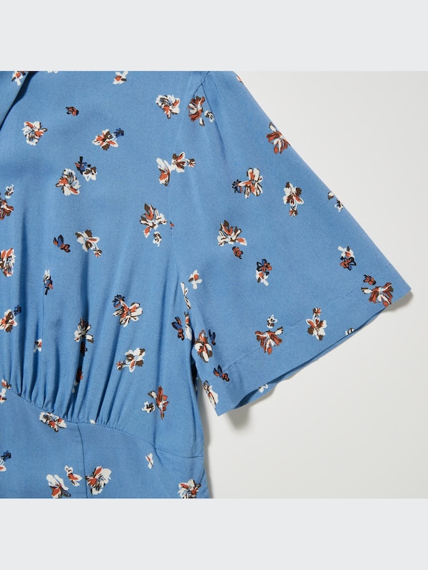 Gaun Flare Mini Motif Lengan Pendek