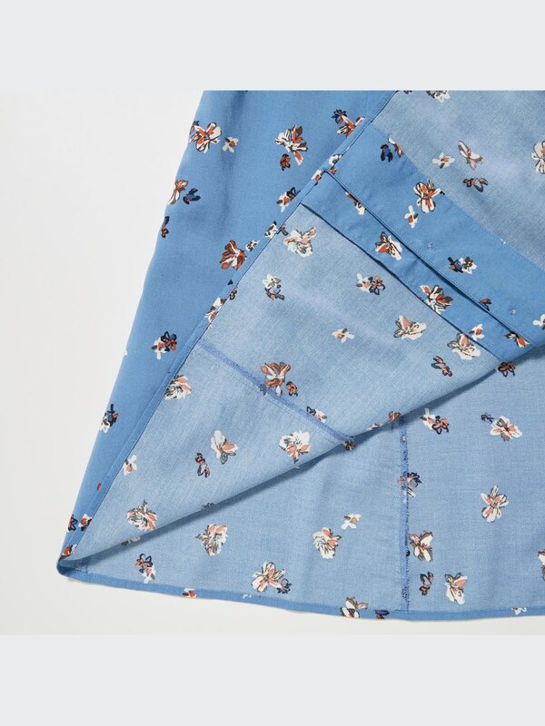 Gaun Flare Mini Motif Lengan Pendek