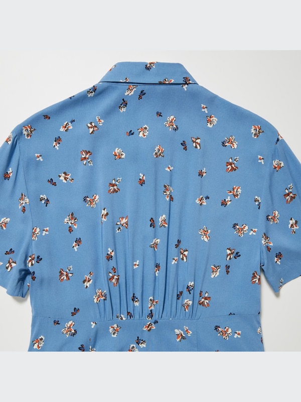 Gaun Flare Mini Motif Lengan Pendek