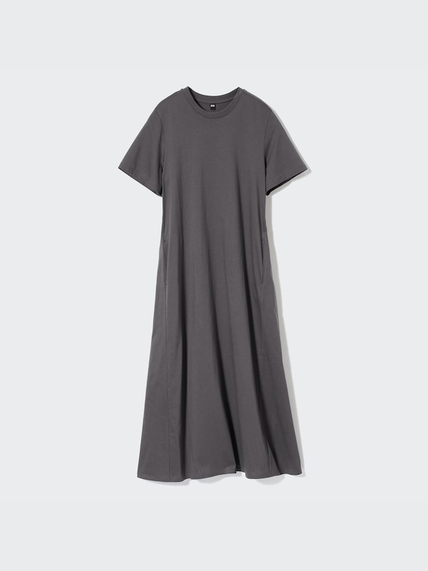 Mercerized Cotton A Line Short Sleeve Dress