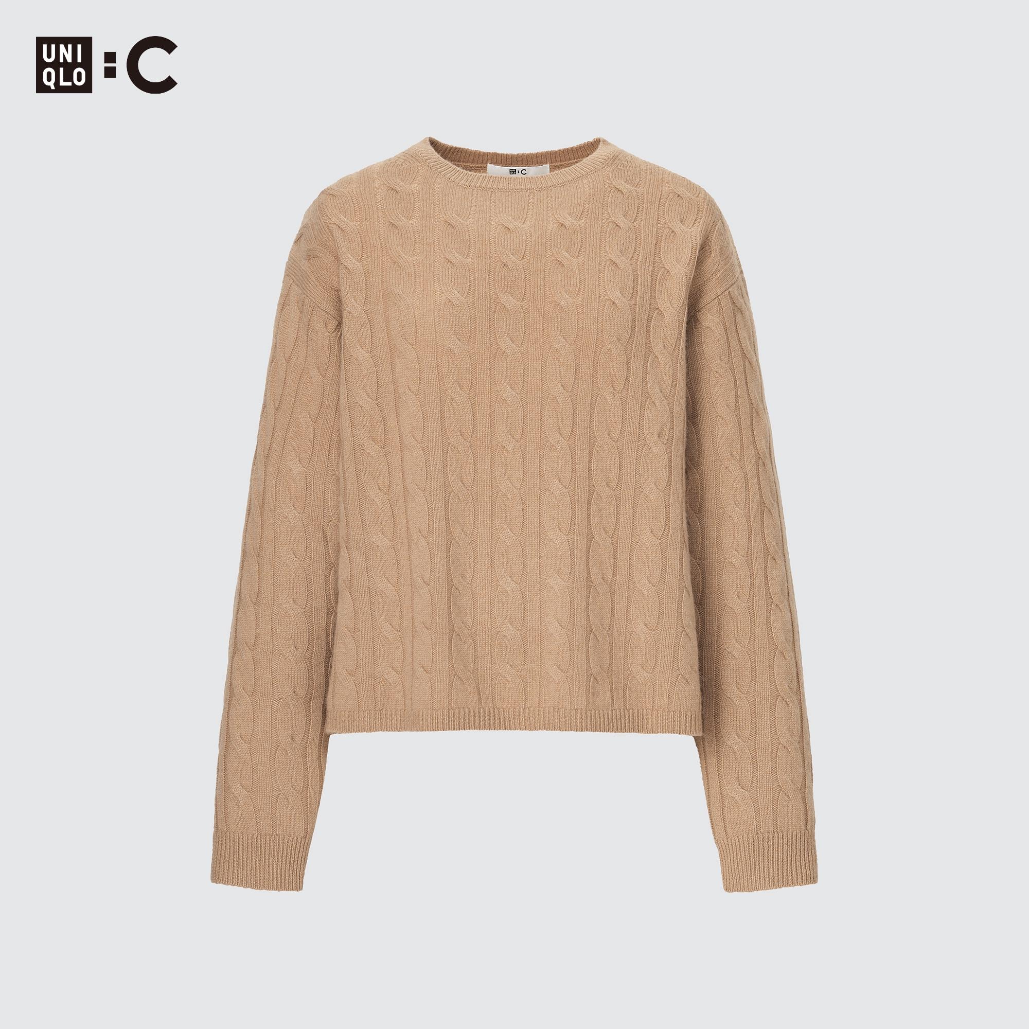 ユニクロ公式 | カシミヤケーブルクルーネックショートセーター（長袖）