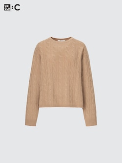 ユニクロ公式 | カシミヤケーブルクルーネックショートセーター（長袖） 