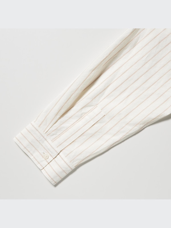 Kemeja Linen Blend Garis Kerah Tegak Lengan 3/4