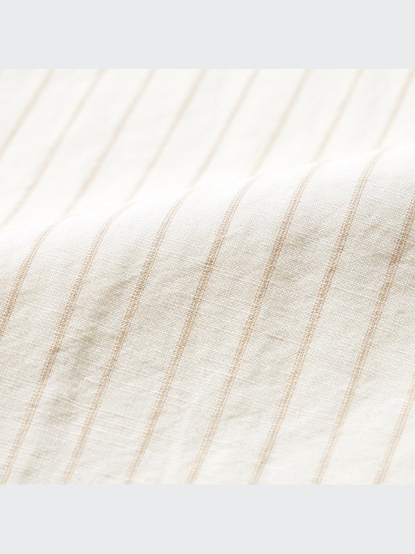 Kemeja Linen Blend Garis Kerah Tegak Lengan 3/4