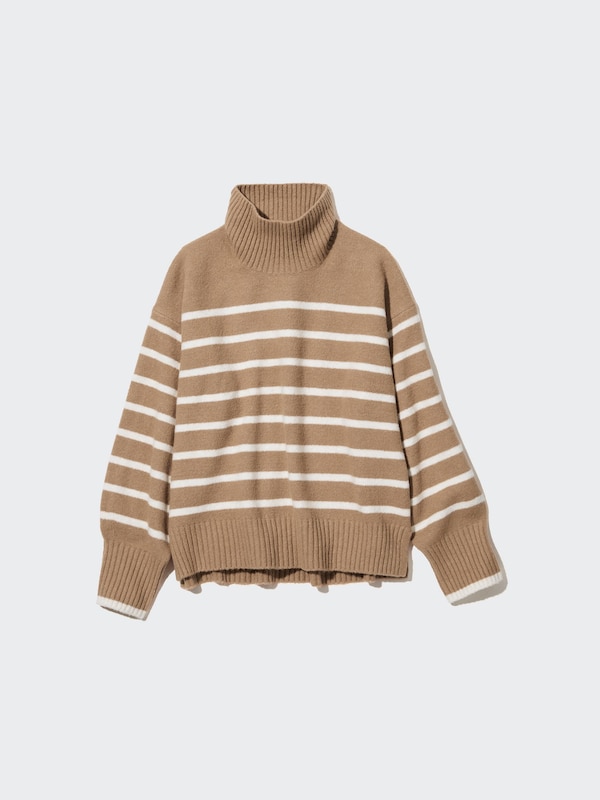 Souffle Yarn High Neck Long Sleeve Sweater (Stripe)
