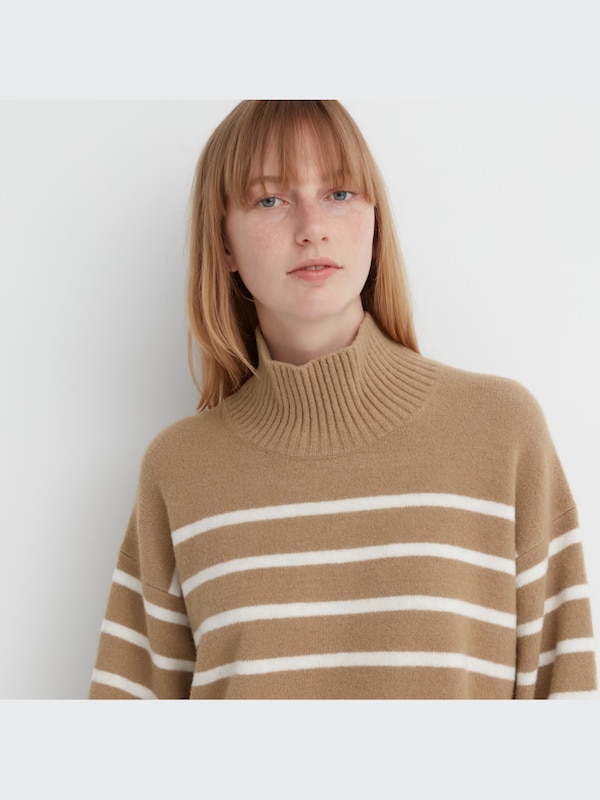 Souffle Yarn High Neck Long Sleeve Sweater (Stripe)