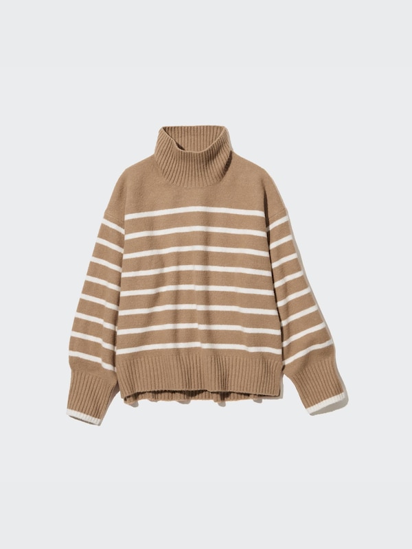 Souffle Yarn High Neck Long Sleeve Sweater (Stripe)