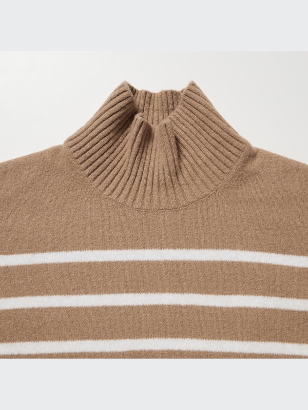 Souffle Yarn High Neck Long Sleeve Sweater (Stripe)