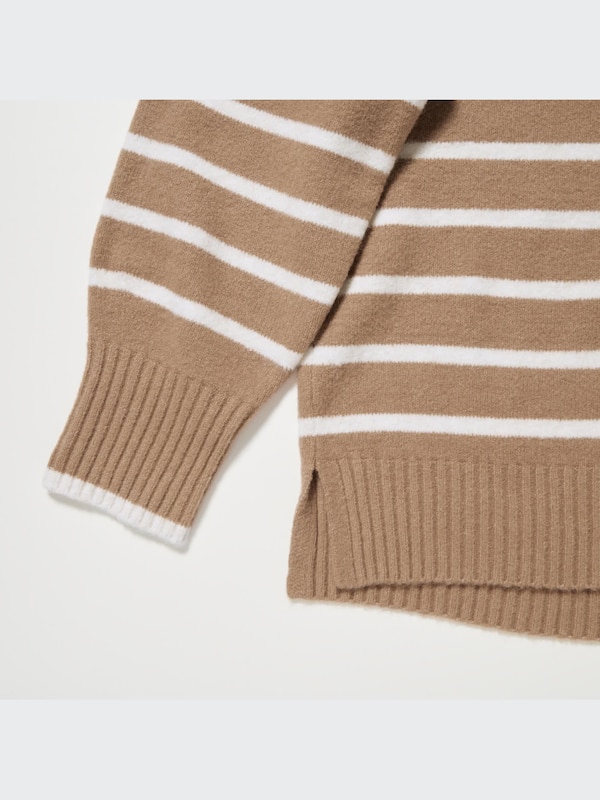 Souffle Yarn High Neck Long Sleeve Sweater (Stripe)