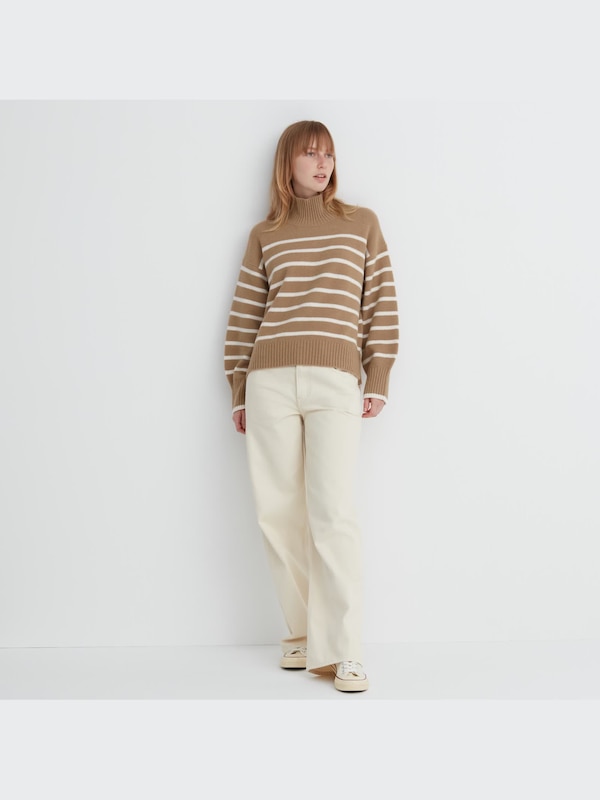 Souffle Yarn High Neck Long Sleeve Sweater (Stripe)