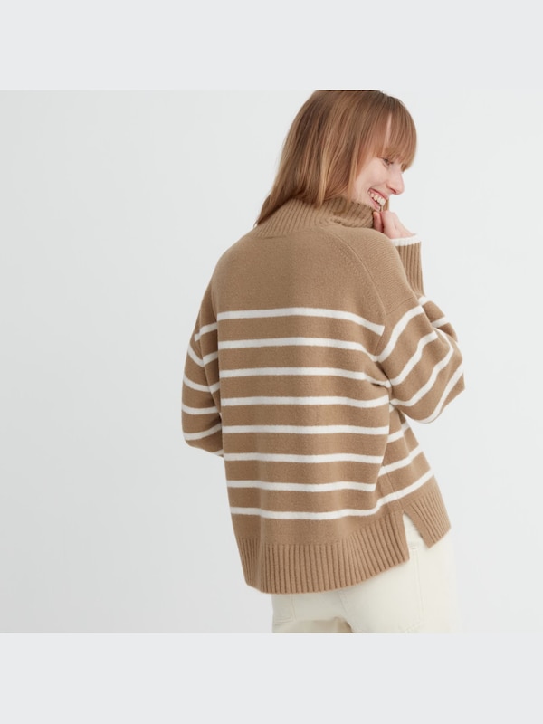 Souffle Yarn High Neck Long Sleeve Sweater (Stripe)