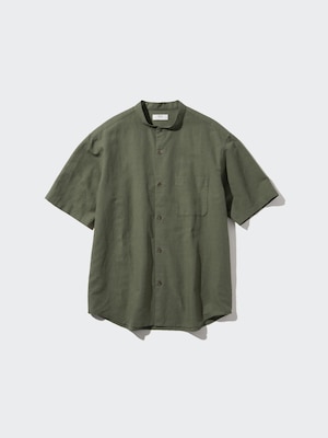 Cotton Linen Stand Collar Shirt | Short Sleeve