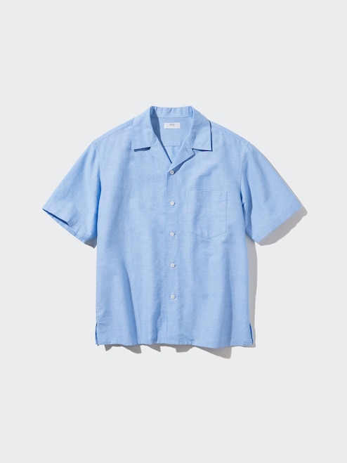 MEN'S COTTON LINEN OPEN COLLAR SHORT SLEEVE SHIRT UNIQLO VN