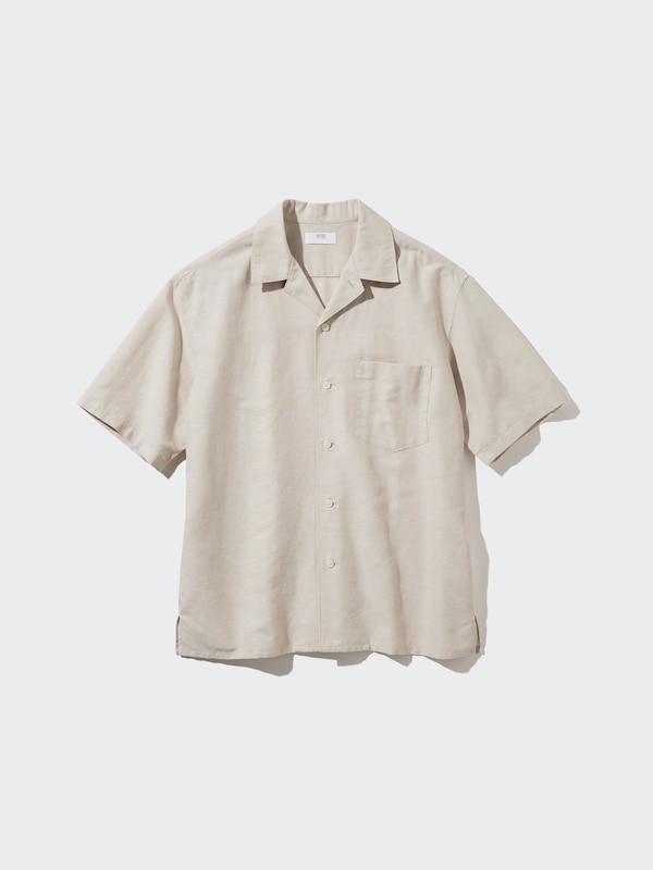 Cotton Linen Open Collar Short Sleeve Shirt