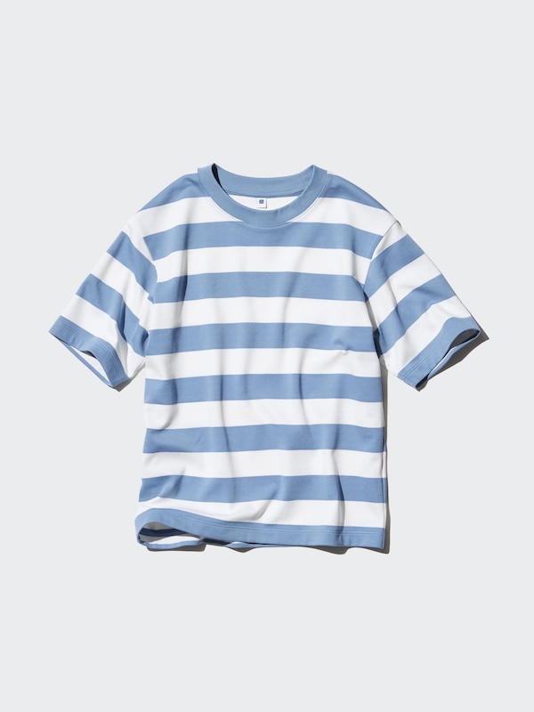 KIDS AIRism Katun T-Shirt Garis Kerah Bulat | Lengan Pendek