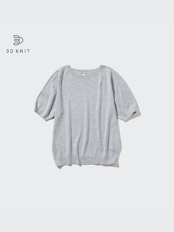 Sweater Rajut 3D Kerah Bulat Lengan 1/2