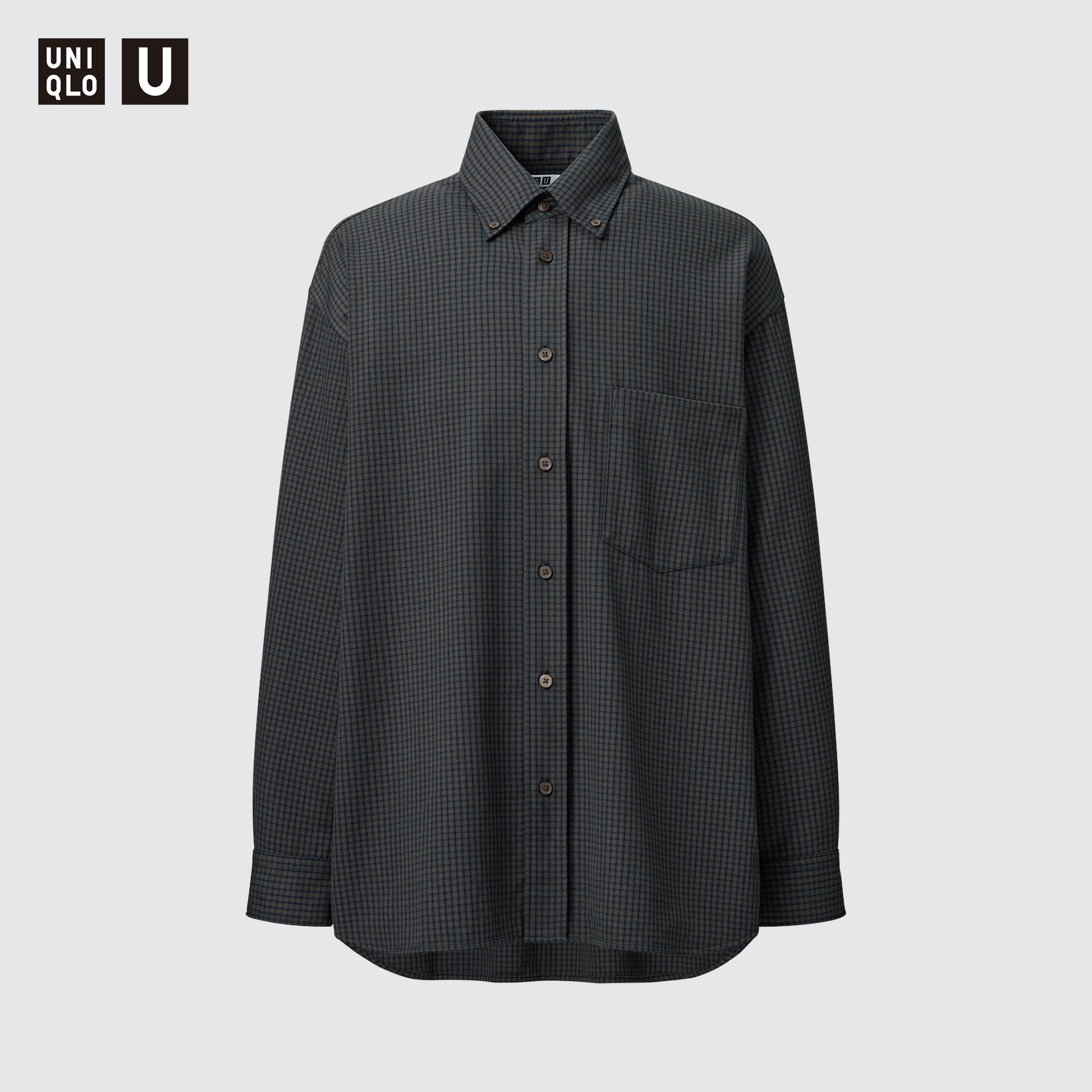 【未開封】ユニクロU　ツイルオーバーサイズチェックシャツ(長袖)　グレー　XL