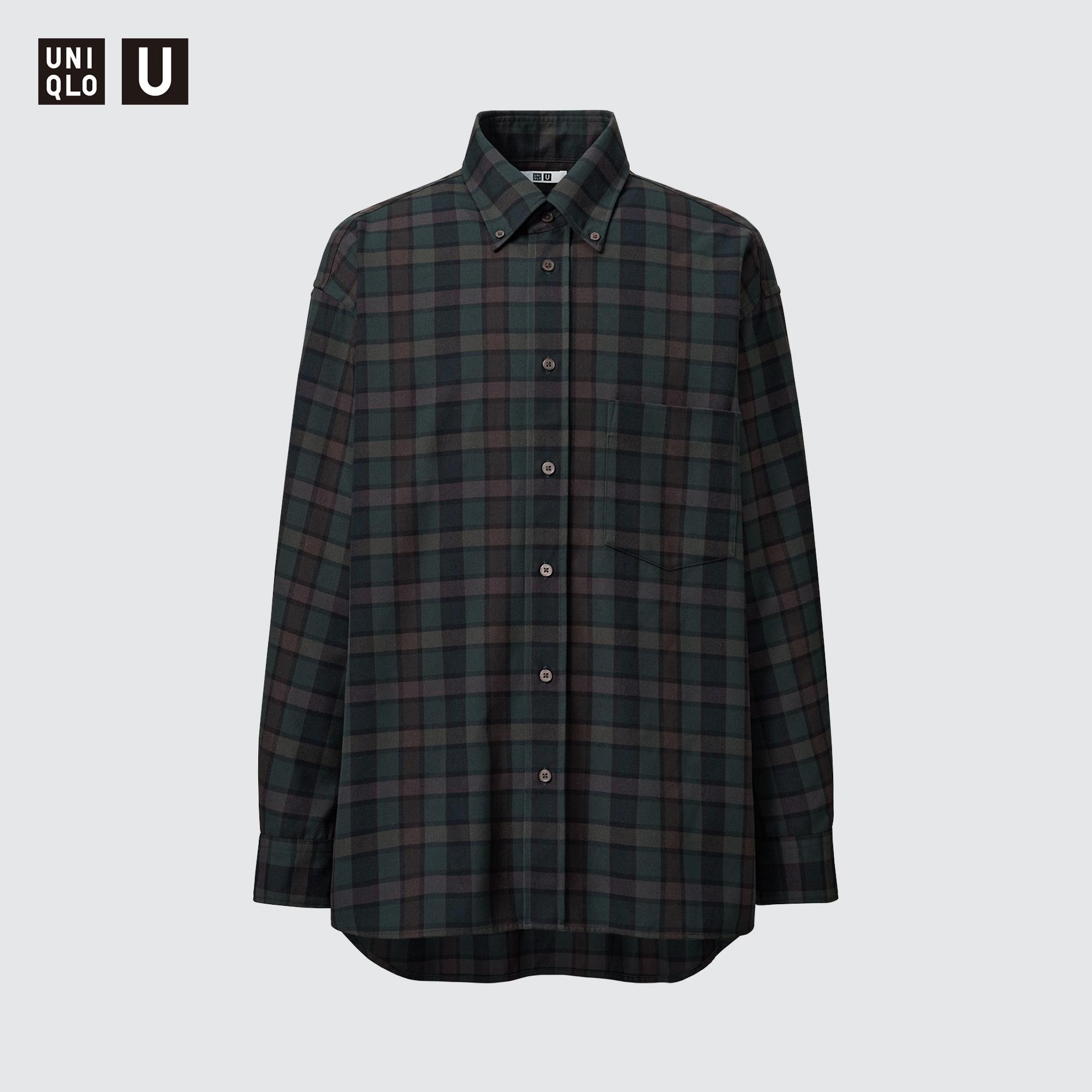 ユニU 23AW ツイルオーバーサイズチェックシャツ XL グレー-